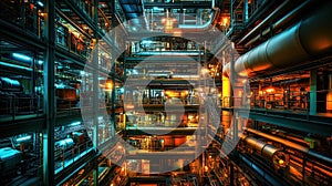 Vibrant industrial pipeline system with complex structures. ai generative