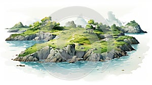 Pastel Landscape Illustration Of Archipelago On White Background photo