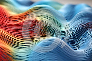 Vibrant Interconnected Waves: Abstract Sewing Threads on Soft Blue Textile