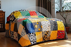 Colorful Patchwork Quilt on a Bed