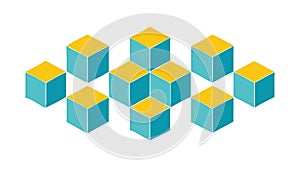 Vibrant Isometric Cubes Geometric Pattern in Yellow & Blue, vector design Generative AI