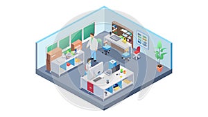 Vibrant Isometric Open-Plan Office with Collaborative Workspaces, vector design Generative AI