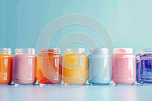 Vibrant jars filled with assorted liquids, offering ample copy space