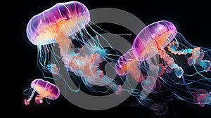 Vibrant jellyfish on black background. Graphic Art