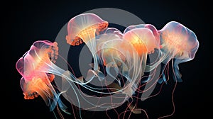 Vibrant jellyfish on black background. Graphic Art