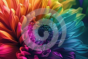 Vibrant Kaleidoscope: A Mesmerizing Close-Up of a Multicolored Flower. Generative AI.