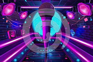 Vibrant karaoke night concept with neon lights and microphone