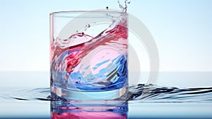 Vibrant Kinetic Optical Illusion: Glass With Splashing Pink And Blue Water