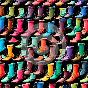 Vibrant Lace-Up Boots - Colorful Splendor on a Black Canvas