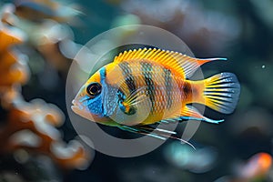 Vibrant Lake Malawi Cichlid in Tranquil Waters. Concept Aquarium, Tropical Fish, Lake Malawi