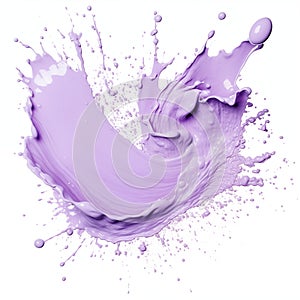Vibrant Lavender Paint Splash In Mid-Air With Dynamic Motion On White Background