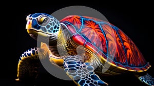 Vibrant Leatherback Sea Turtle Statue With Fluorescent Pigments