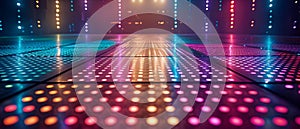 Vibrant LED dance floor grid with disco lights for club animation. Concept Club Lighting, LED Dance