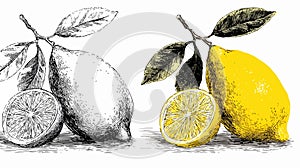 Vibrant Lemon Drawings with Vector Outline for Graphic Design Projects