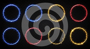 Vibrant light circles with sparkle effect set