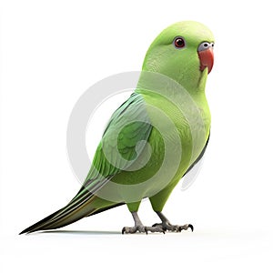 Vibrant Green Parrot Isolated on White Background
