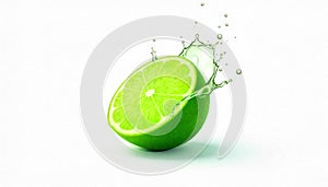 Vibrant Lime Slice with Splash on White Background