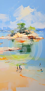 Vibrant Abstract Painting Of Island In Water - Atey Ghailan Style photo