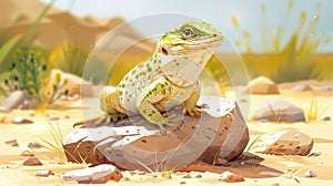 Charming Desert Lizard Basking on Rock