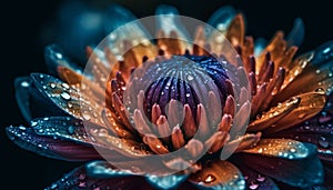 Vibrant lotus blossom reflects in tranquil pond, a tropical beauty generated by AI