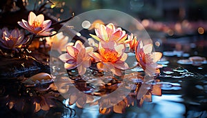 The vibrant lotus flower reflects beauty in nature tranquility generated by AI