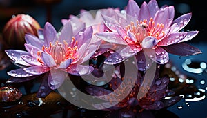 Vibrant lotus flower reflects elegance and beauty in nature generated by AI