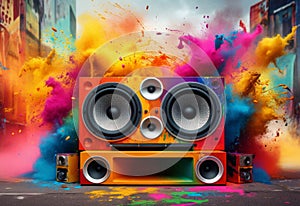 Vibrant Loudspeaker colorful music. Generate Ai