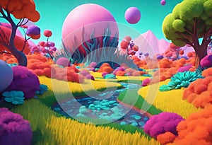 Vibrant Low Poly Garden Nature Scene in Pixar Art Style photo