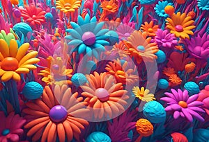 Vibrant Low Poly Garden Nature Scene in Pixar Art Style photo