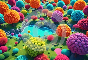 Vibrant Low Poly Garden Nature Scene in Pixar Art Style photo