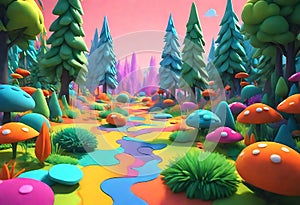 Vibrant Low Poly Garden Nature Scene in Pixar Art Style photo
