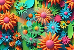 Vibrant Low Poly Garden Nature Scene in Pixar Art Style photo