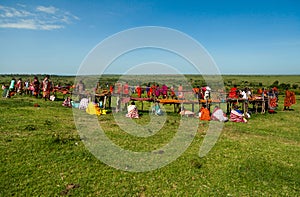 Vibrant Maasai market in the savannah