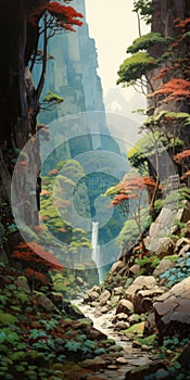 Vibrant Makoto Shinkai Inspired Scene With Waterfall And Peculiar Pear