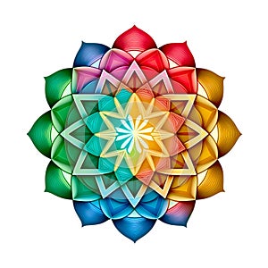 Vibrant Mandala in Yellow, Red, Blue, Green - Spiritual Harmony and Decorative Art