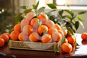 Vibrant Mandarin Oranges in Traditional Setting