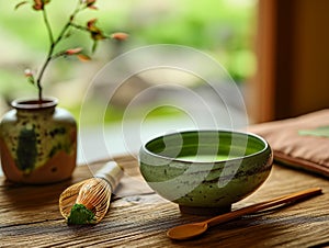 a vibrant matcha tea ceremony, a ritual of green elegance and Zen
