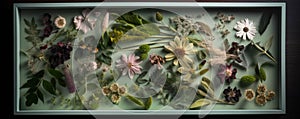 A vibrant medley of botanicals encased in a vibrant floral frame.. AI generation