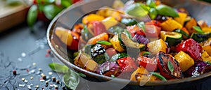 Vibrant Medley of Grilled Veggies in a Wok. Concept Food Photography, Grilled Veggies, Outdoor