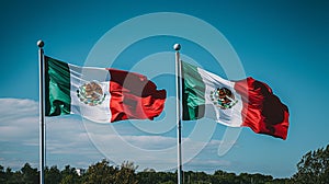 Vibrant Mexican Flags Fluttering in Pristine Plaza