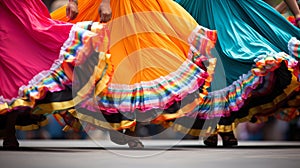 Vibrant mexican skirts in traditional dance showcasing culture with flowing fabric and celebration photo