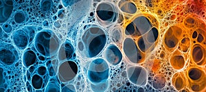 Vibrant Microscopic Abstract Background with Interconnected Cellular Structures in Orange And Blue