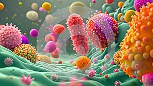 Vibrant Microscopic View of Diverse Pathogens on Cellular Surface