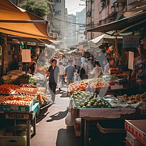 Vibrant Midday Market in Bustling City