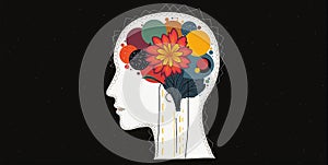 A vibrant mind bursts with creativity, imagination flowing freely, shaping ideas into unique visions and innovative concepts photo