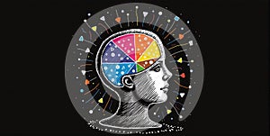 A vibrant mind bursts with creativity, imagination flowing freely, shaping ideas into unique visions and innovative concepts photo