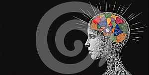 A vibrant mind bursts with creativity, imagination flowing freely, shaping ideas into unique visions and innovative concepts photo