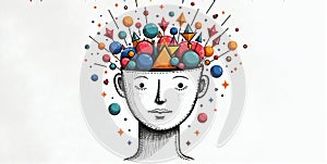 A vibrant mind bursts with creativity, imagination flowing freely, shaping ideas into unique visions and innovative concepts photo