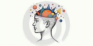 A vibrant mind bursts with creativity, imagination flowing freely, shaping ideas into unique visions and innovative concepts photo