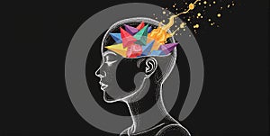 A vibrant mind bursts with creativity, imagination flowing freely, shaping ideas into unique visions and innovative concepts photo